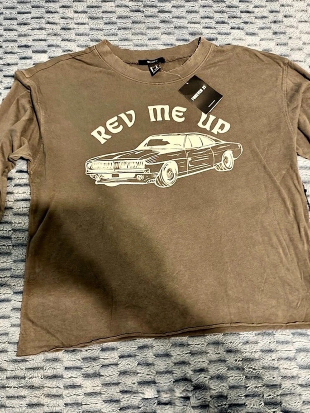 Forever 21 Rev Me Up Graphic Long Sleeve Top Brown Medium